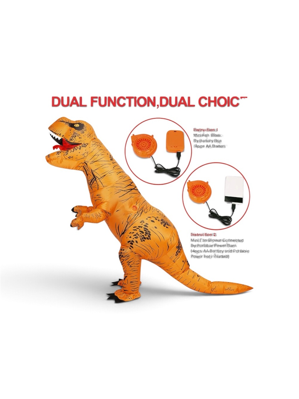 Inflatable T-Rex Dinosaur Costume Kids/Youth Halloween Costume w/ Fan